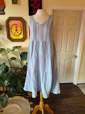 Natural Reflections Light Blue Multi-Striped Lightweight Cotton Dress